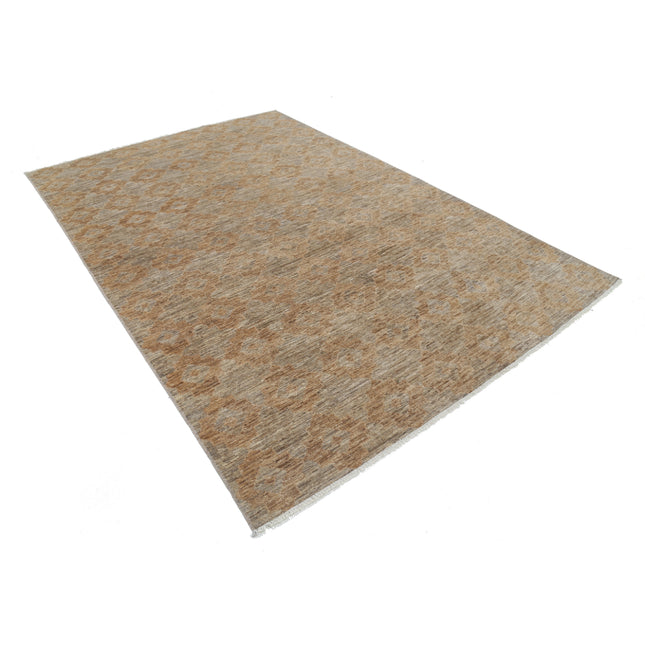 Modcar 6' 7" X 9' 5" Hand-Knotted Wool Rug 6' 7" X 9' 5" (201 X 287) / Brown / Grey
