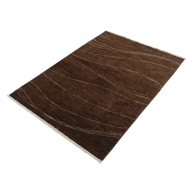 Modcar 3' 4" X 4' 9" Hand-Knotted Wool Rug 3' 4" X 4' 9" (102 X 145) / Brown / Brown