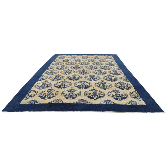 Modcar 12' 4" X 17' 5" Hand-Knotted Wool Rug 12' 4" X 17' 5" (376 X 531) / Ivory / Blue