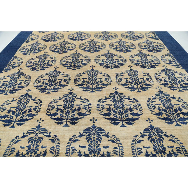 Modcar 12' 4" X 17' 5" Hand-Knotted Wool Rug 12' 4" X 17' 5" (376 X 531) / Ivory / Blue