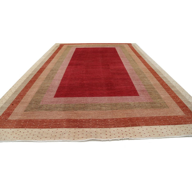 Modcar 12' 2" X 17' 7" Hand-Knotted Wool Rug 12' 2" X 17' 7" (371 X 536) / Red / Ivory