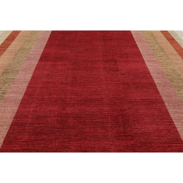 Modcar 12' 2" X 17' 7" Hand-Knotted Wool Rug 12' 2" X 17' 7" (371 X 536) / Red / Ivory