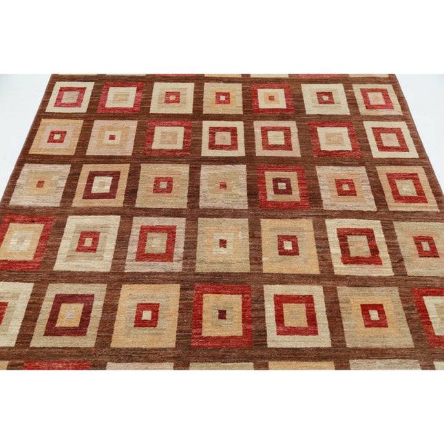 Modcar 5' 2" X 7' 4" Hand-Knotted Wool Rug 5' 2" X 7' 4" (157 X 224) / Brown / Red