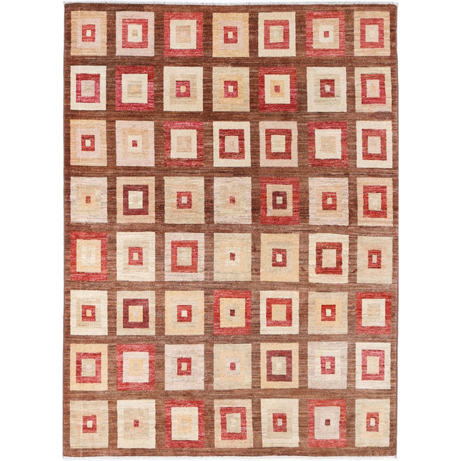 Modcar 5' 2" X 7' 4" Hand-Knotted Wool Rug 5' 2" X 7' 4" (157 X 224) / Brown / Red