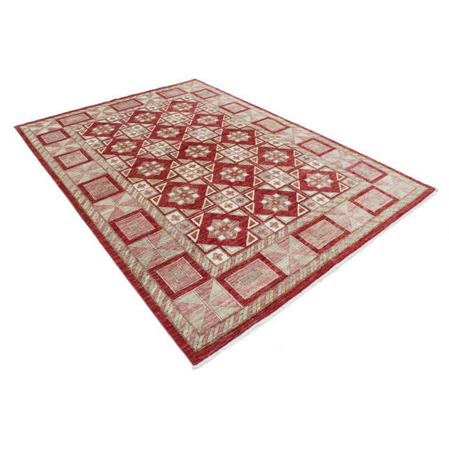 Modcar 6' 8" X 9' 0" Hand-Knotted Wool Rug 6' 8" X 9' 0" (203 X 274) / Red / Red