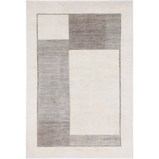 Modcar 6' 3" X 9' 5" Hand-Knotted Wool Rug 6' 3" X 9' 5" (191 X 287) / Ivory / Grey