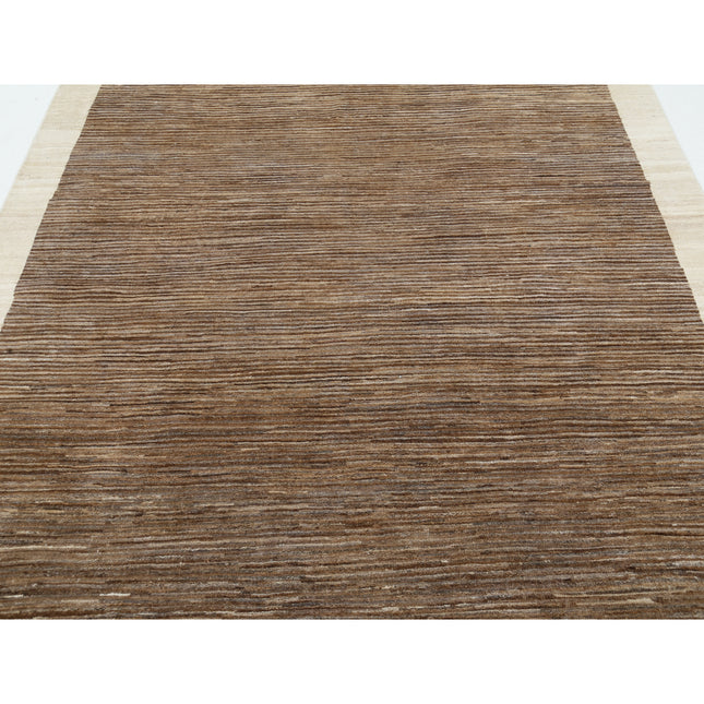 Modcar 6' 2" X 9' 8" Hand-Knotted Wool Rug 6' 2" X 9' 8" (188 X 295) / Brown / Ivory