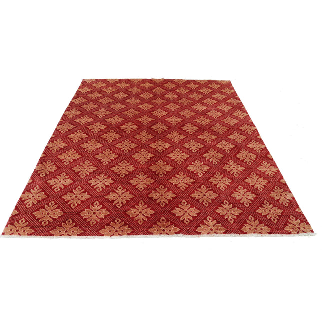 Modcar 6' 9" X 8' 0" Hand-Knotted Wool Rug 6' 9" X 8' 0" (206 X 244) / Red / Red