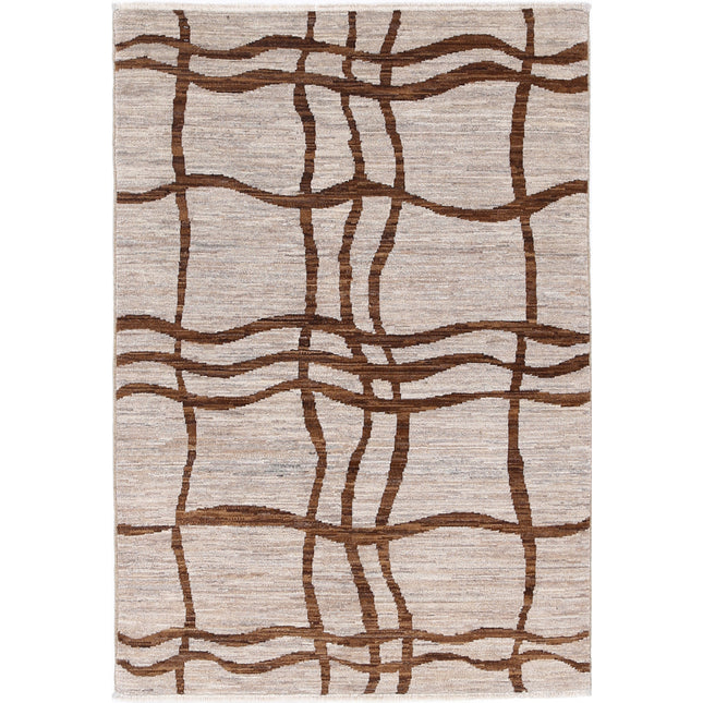 Modcar 3' 3" X 4' 9" Hand-Knotted Wool Rug 3' 3" X 4' 9" (99 X 145) / Brown / Brown
