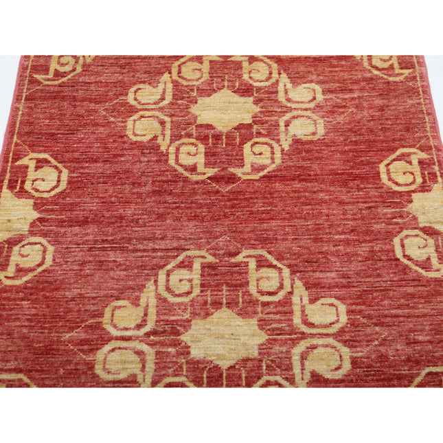 Modcar 2' 9" X 3' 8" Hand-Knotted Wool Rug 2' 9" X 3' 8" (84 X 112) / Red / Red