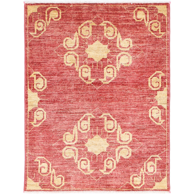 Modcar 2' 9" X 3' 8" Hand-Knotted Wool Rug 2' 9" X 3' 8" (84 X 112) / Red / Red