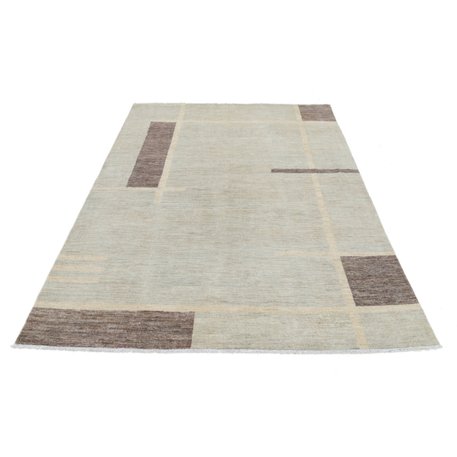 Modcar 5' 7" X 7' 9" Hand-Knotted Wool Rug 5' 7" X 7' 9" (170 X 236) / Blue / Grey