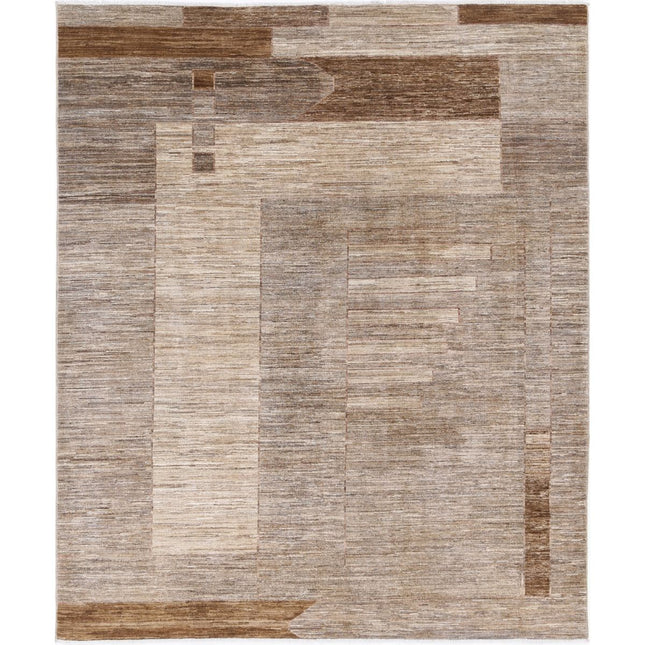 Modcar 6' 6" X 8' 0" Hand-Knotted Wool Rug 6' 6" X 8' 0" (198 X 244) / Grey / Brown