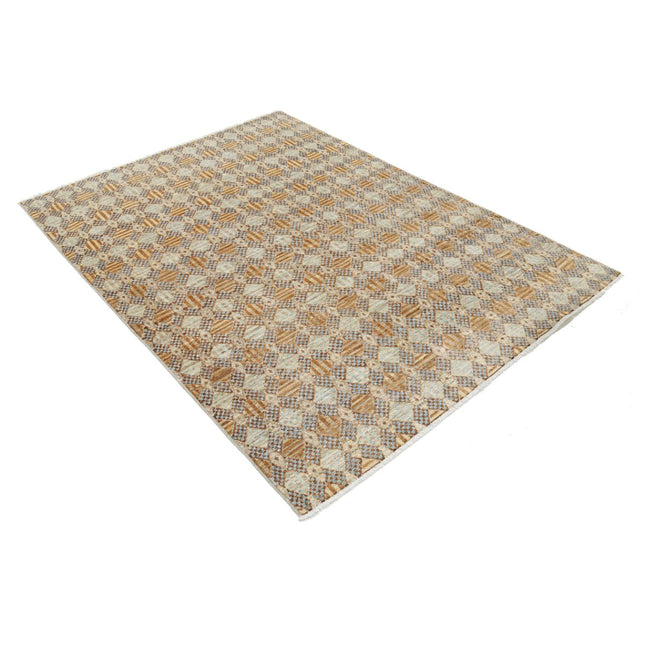 Modcar 4' 9" X 6' 6" Hand-Knotted Wool Rug 4' 9" X 6' 6" (145 X 198) / Brown / Blue