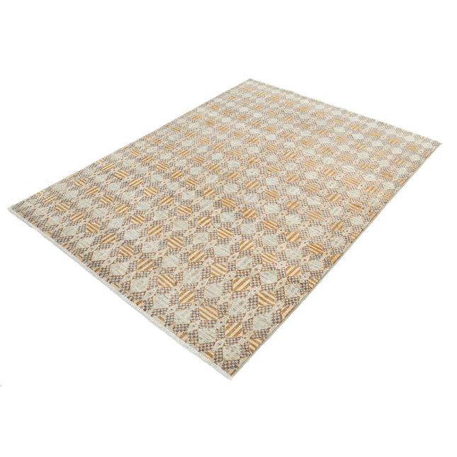 Modcar 4' 9" X 6' 6" Hand-Knotted Wool Rug 4' 9" X 6' 6" (145 X 198) / Brown / Blue
