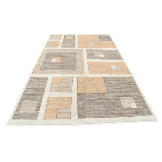 Modcar 4' 10" X 6' 3" Hand-Knotted Wool Rug 4' 10" X 6' 3" (147 X 191) / Grey / Rust