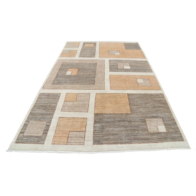 Modcar 6' 3" X 9' 6" Hand-Knotted Wool Rug 6' 3" X 9' 6" (191 X 290) / Grey / Brown