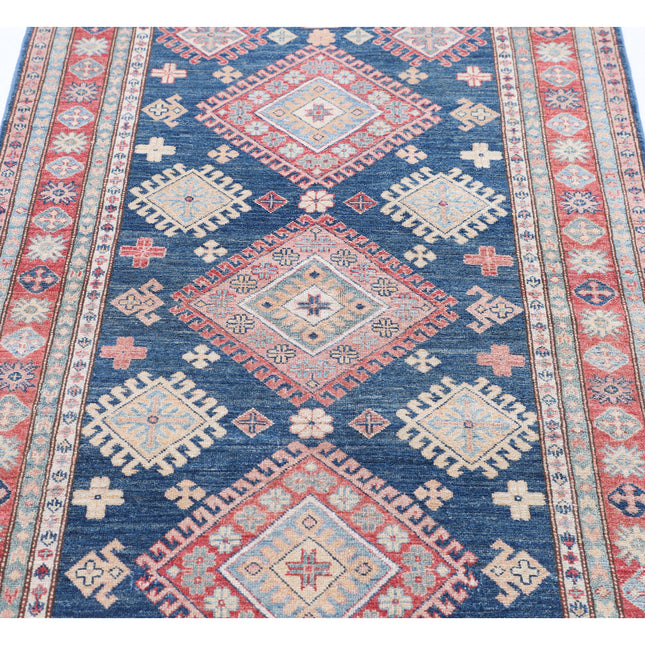 Kazak 3' 6" X 6' 4" Hand-Knotted Wool Rug 3' 6" X 6' 4" (107 X 193) / Blue / Red