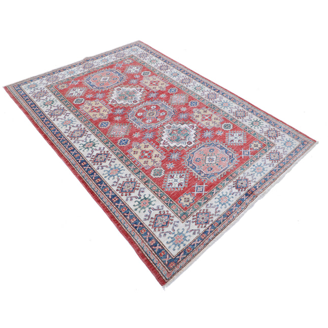 Kazak 4' 11" X 6' 9" Hand-Knotted Wool Rug 4' 11" X 6' 9" (150 X 206) / Red / Ivory