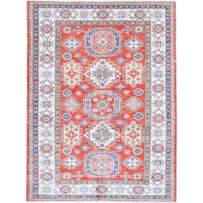 Kazak 4' 11" X 6' 9" Hand-Knotted Wool Rug 4' 11" X 6' 9" (150 X 206) / Red / Ivory