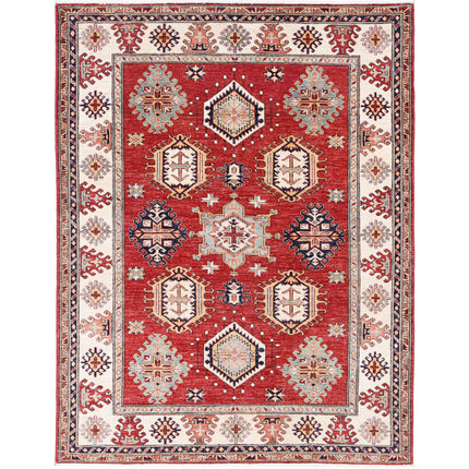 Kazak 5' 9" X 7' 8" Hand-Knotted Wool Rug 5' 9" X 7' 8" (175 X 234) / Red / Ivory