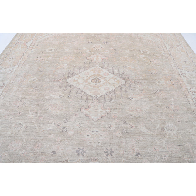 Oushak 9' 1" X 11' 8" Hand-Knotted Wool Rug 9' 1" X 11' 8" (277 X 356) / Green / Ivory
