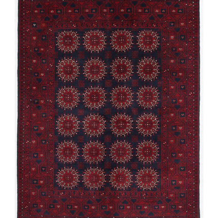 Afghan 4' 11" X 6' 6" Hand Knotted Wool Rug 4' 11" X 6' 6" (150 X 198) / Blue / Wool