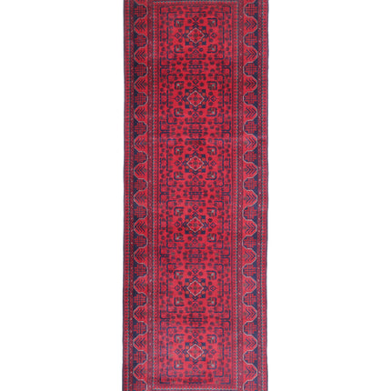 Afghan 3' 0" X 9' 10" Hand Knotted Wool Rug 3' 0" X 9' 10" (91 X 300) / Red / Wool