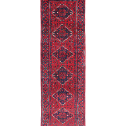 Afghan 2' 6" X 9' 0" Hand Knotted Wool Rug 2' 6" X 9' 0" (76 X 274) / Red / Wool