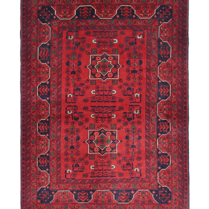 Afghan 3' 4" X 4' 9" Hand Knotted Wool Rug 3' 4" X 4' 9" (101 X 145) / Red / Wool