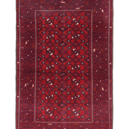 Afghan 3' 1" X 4' 9" Hand Knotted Wool Rug 3' 1" X 4' 9" (94 X 145) / Red / Wool