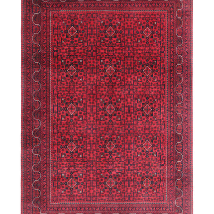 Afghan 6' 6" X 9' 5" Hand Knotted Wool Rug 6' 6" X 9' 5" (198 X 287) / Red / Wool