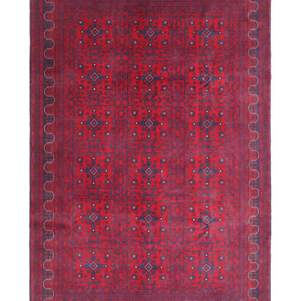 Afghan 6' 7" X 9' 8" Hand Knotted Wool Rug 6' 7" X 9' 8" (201 X 295) / Red / Wool