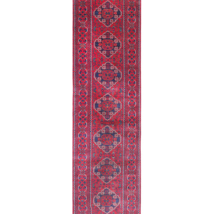 Afghan 2' 6" X 10' 0" Hand Knotted Wool Rug 2' 6" X 10' 0" (76 X 305) / Red / Wool