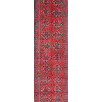 Afghan 4' 2" X 16' 0" Hand Knotted Wool Rug 4' 2" X 16' 0" (127 X 488) / Red / Wool