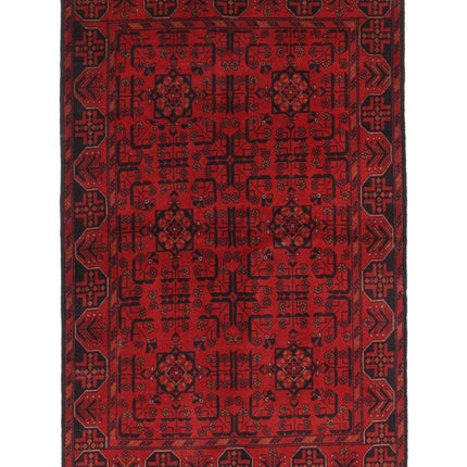 Afghan 4' 2" X 6' 5" Hand Knotted Wool Rug 4' 2" X 6' 5" (127 X 196) / Red / Wool
