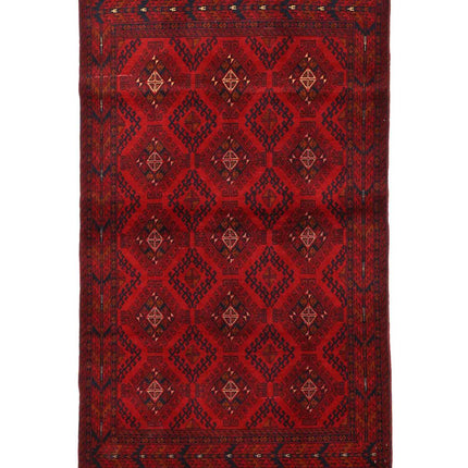 Afghan 4' 0" X 6' 5" Hand Knotted Wool Rug 4' 0" X 6' 5" (122 X 196) / Red / Wool