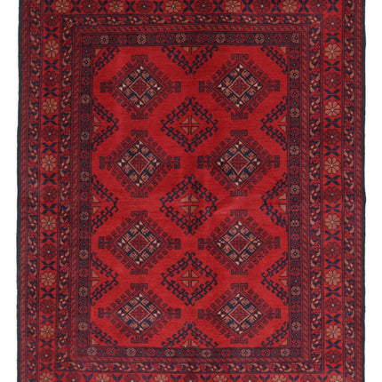 Afghan 5' 0" X 6' 3" Hand Knotted Wool Rug 5' 0" X 6' 3" (152 X 191) / Red / Wool