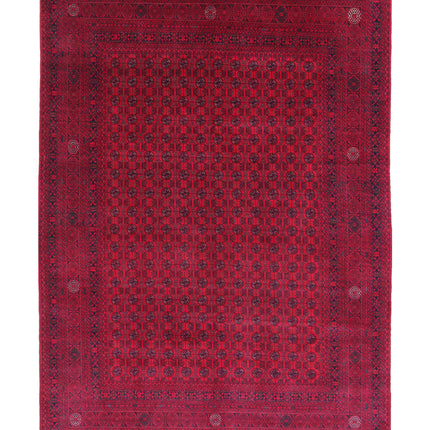 Afghan 6' 6" X 9' 3" Hand Knotted Wool Rug 6' 6" X 9' 3" (198 X 282) / Red / Wool