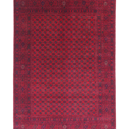 Afghan 6' 5" X 9' 7" Hand Knotted Wool Rug 6' 5" X 9' 7" (196 X 292) / Red / Wool