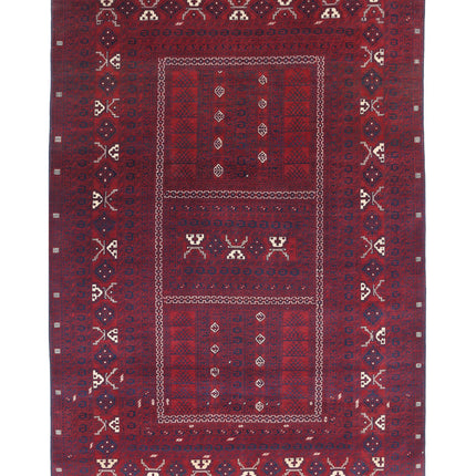 Afghan 5' 2" X 7' 10" Hand Knotted Wool Rug 5' 2" X 7' 10" (158 X 239) / Red / Wool