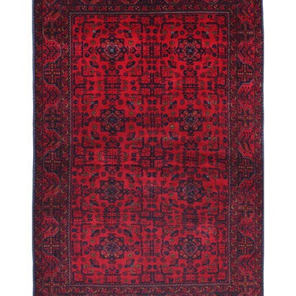 Afghan 3' 4" X 4' 10" Hand Knotted Wool Rug 3' 4" X 4' 10" (101 X 147) / Red / Wool