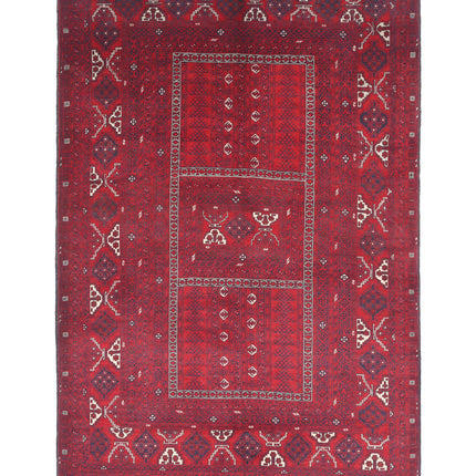 Afghan 5' 1" X 7' 10" Hand Knotted Wool Rug 5' 1" X 7' 10" (155 X 239) / Red / Wool
