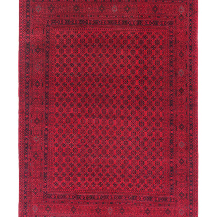 Afghan 6' 6" X 9' 5" Hand Knotted Wool Rug 6' 6" X 9' 5" (198 X 287) / Red / Wool