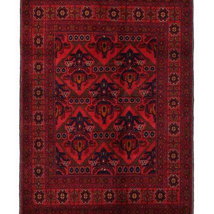 Afghan 4' 9" X 6' 4" Hand Knotted Wool Rug 4' 9" X 6' 4" (145 X 193) / Red / Wool