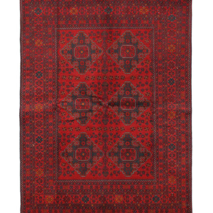 Afghan 5' 6" X 7' 3" Hand Knotted Wool Rug 5' 6" X 7' 3" (168 X 221) / Red / Wool