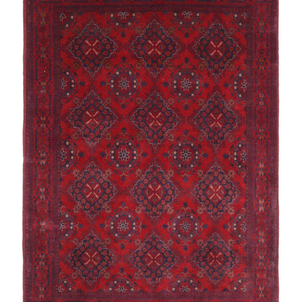 Afghan 5' 10" X 7' 9" Hand Knotted Wool Rug 5' 10" X 7' 9" (178 X 236) / Red / Wool