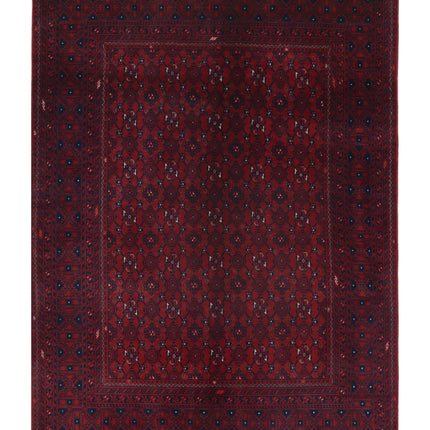 Afghan 5' 0" X 6' 10" Hand Knotted Wool Rug 5' 0" X 6' 10" (152 X 208) / Red / Wool