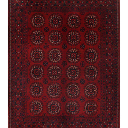 Afghan 5' 1" X 6' 8" Hand Knotted Wool Rug 5' 1" X 6' 8" (155 X 203) / Red / Wool