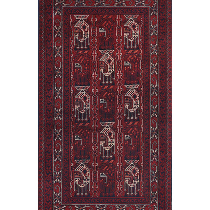 Afghan 2' 2" X 4' 1" Hand Knotted Wool Rug 2' 2" X 4' 1" (66 X 124) / Red / Wool